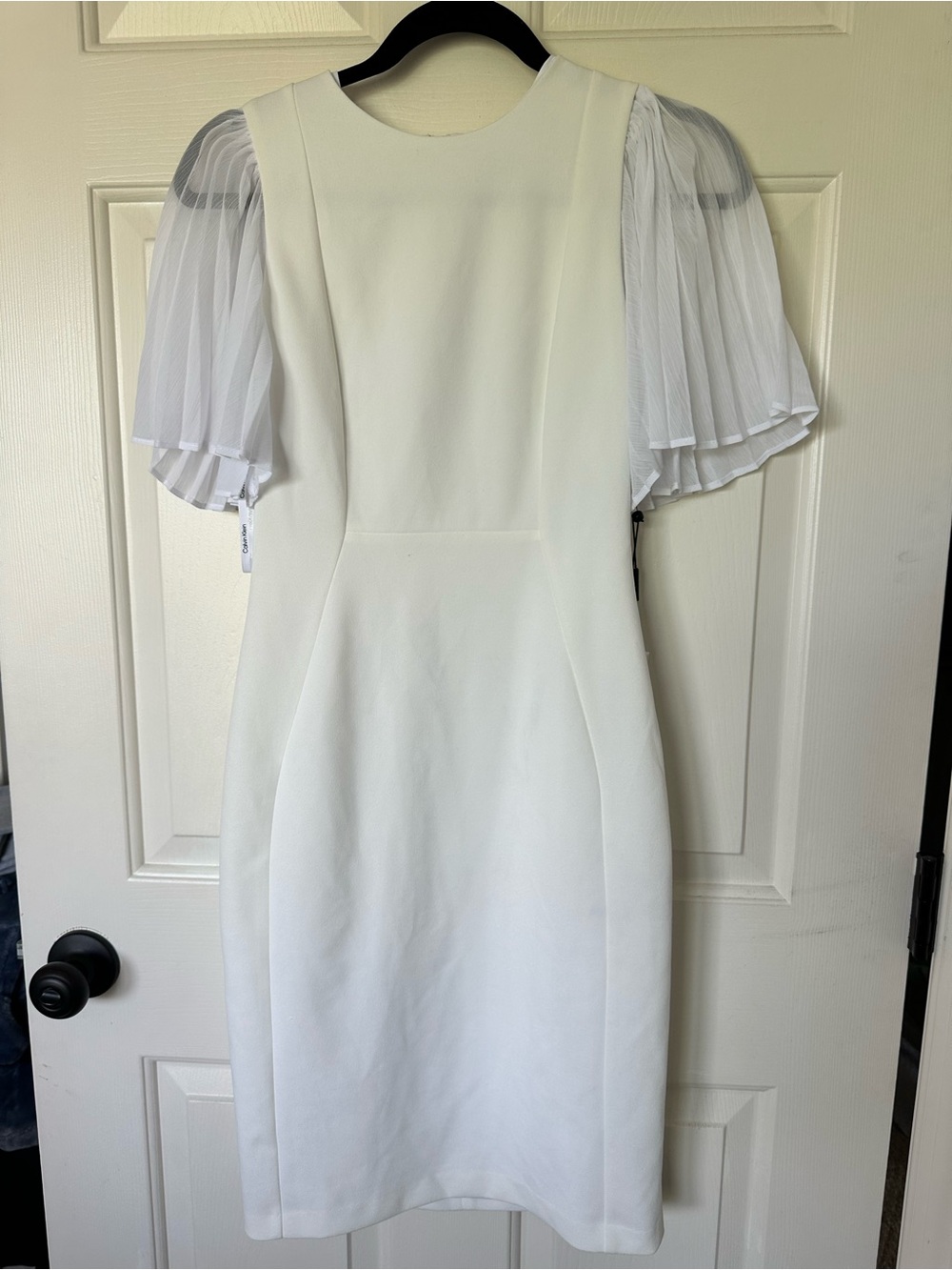 Calvin Klein White Pleated-Sleeve Midi Sheath Dress